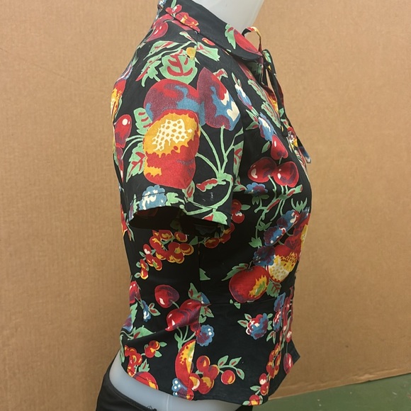 Vintage EC Star fruit print cotton short sleeve Med button front top. - Picture 4 of 13